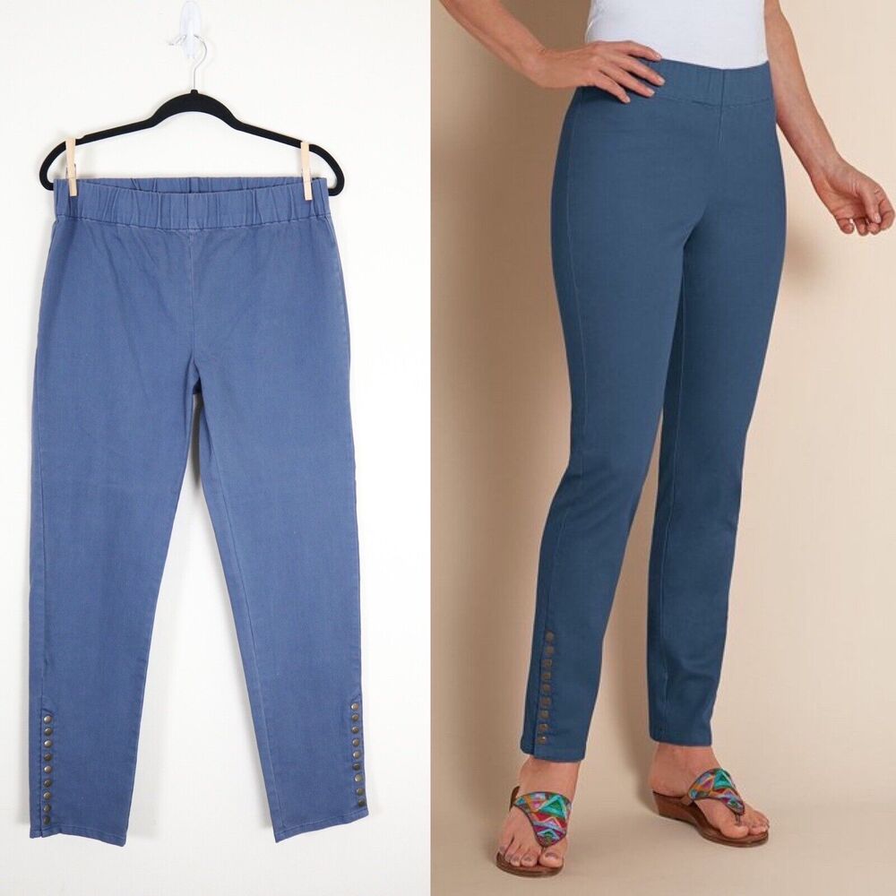 Soft Surroundings Size M Metro Leggings Jeans Skinny Button Light Blue